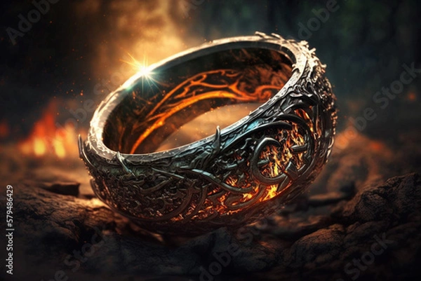Fototapeta Lava and fire ring similar to lord of the rings movie with intricate design. Ai generated