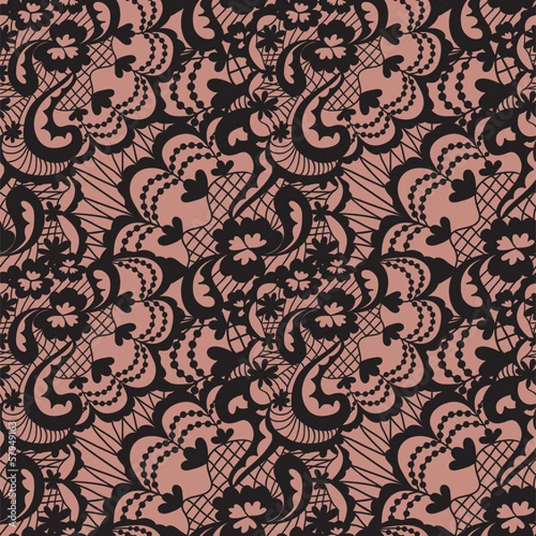 Obraz Lace seamless pattern with flowers on beige background