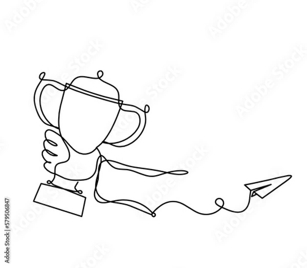 Fototapeta Abstract cup with paper plane as continuous lines drawing on white as background