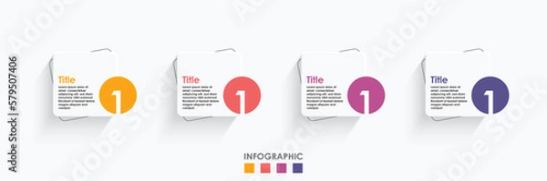 Obraz Business infographic process with square template design with 4 options or steps. Professional infographic or info chart template isolated on white background with multiple colors