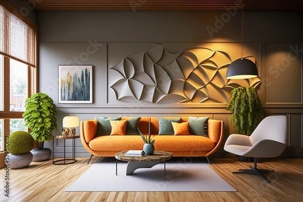 Fototapeta modern interior design, room in beautiful lighting, generative ai