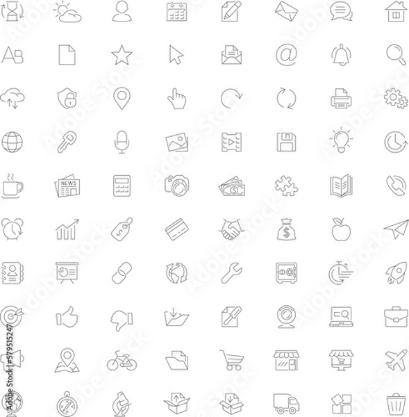 Fototapeta Vector set of universal line icons. Collection of web, communication, business and finance outline icons.
