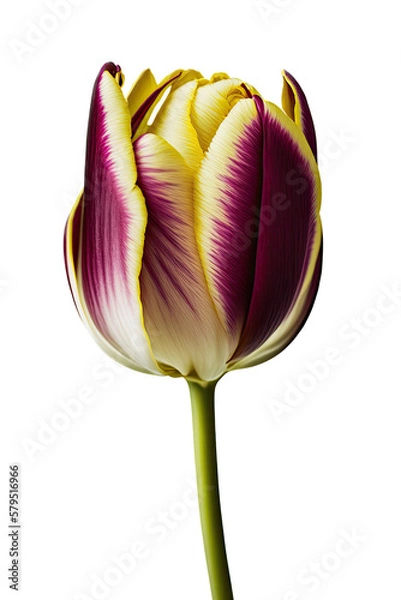 Fototapeta isolated beautiful yellow and purple tulip flower photo, png, transparent background, spring, summer, floral, vertical, horizontal, , generative ai