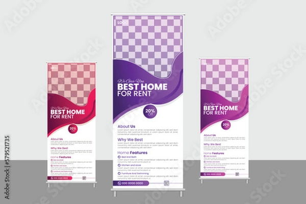 Fototapeta Corporate rollup banner, design, standee, vector, template, agency, abstract, elegant, banner, poster, hanger, x banner, calendar, company, real estate, business, constriction, buddings, banner, bande