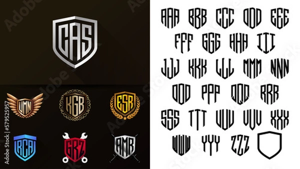 Obraz 3 Letter Shield Logo Emblem Monogram Abbreviation Seal Vector