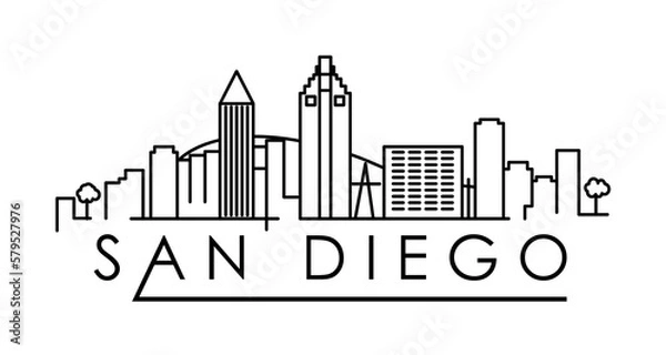 Obraz Linear San Diego City Silhouette with Typographic Design