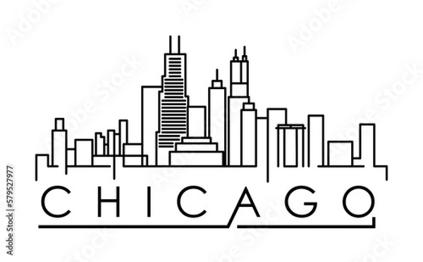 Obraz Linear Chicago City Silhouette with Typographic Design
