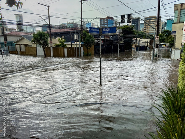 Fototapeta Severe floods in the city of Sao Paulo. It rained heavily, causing flooding in the streets. Sao Paulo city, Sao Paulo state, Brazil.