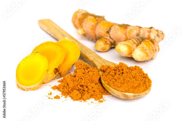 Fototapeta Tumeric and tumeric  powder.