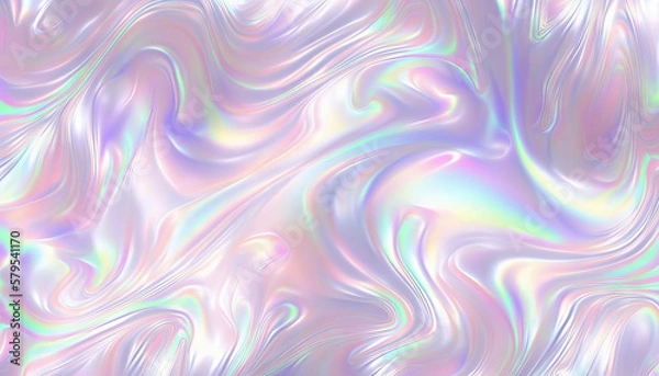 Fototapeta Seamless trendy iridescent rainbow foil texture. Soft holographic pastel unicorn marble background pattern. Modern pearlescent blurry abstract swirl illustration. Generative AI