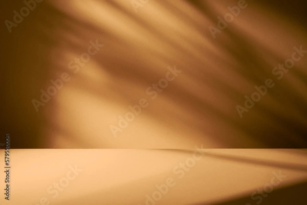 Obraz Table and brown wall with abstract shadows. 