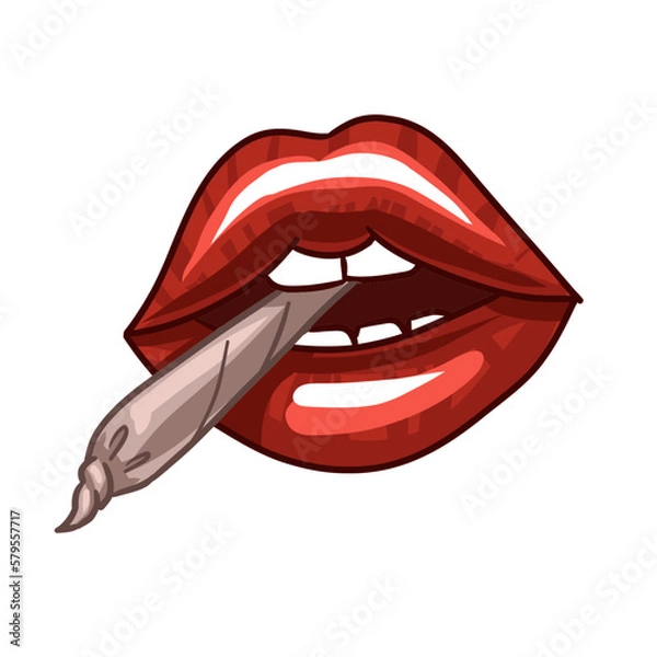 Fototapeta Lips with the image of Marijnauna. Lips let out smoke vector. cannabis weed