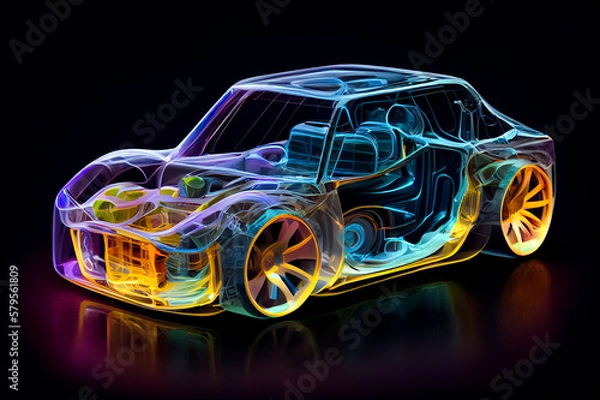 Fototapeta Illustration of Electrical vehicle concept, Humanly enhanced AI Generated image.