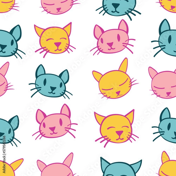 Fototapeta This seamless pattern features sleek cat silhouettes against a black backdrop. The simplistic style is elegant and modern, perfect for adding a touch of sophistication to any project.