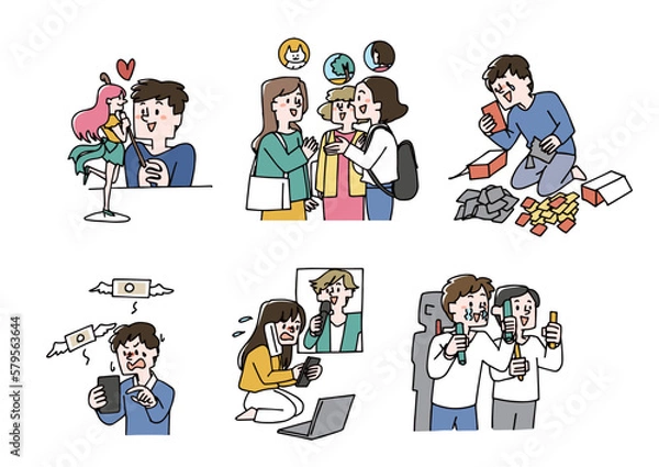 Fototapeta 推し活をする人々のイラストセット