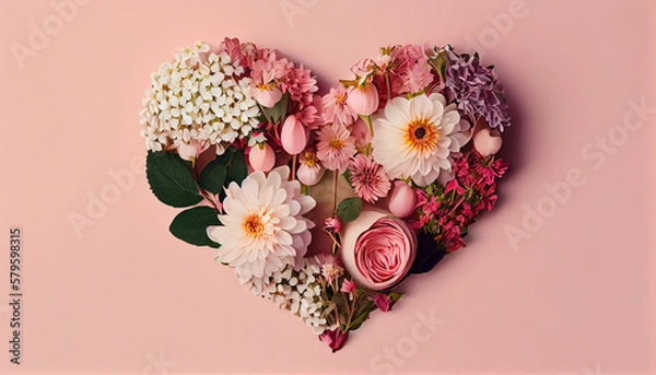 Fototapeta  stunning bouquet of flowers is arranged in the shape of a heart. Mother day concept