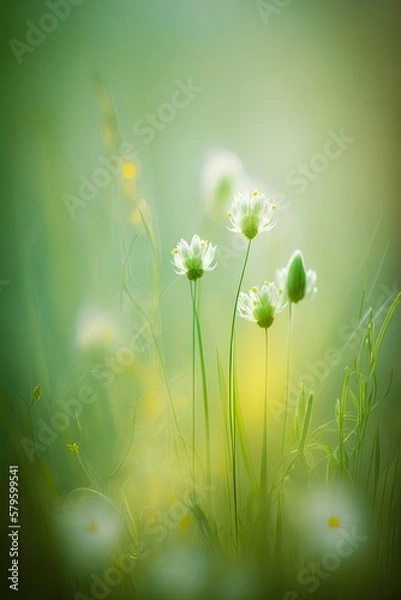 Fototapeta Soft Green Flowers Background with Blurred Background