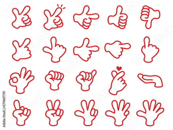 Fototapeta ハンドサインのアイコンセット_赤線白ベタ