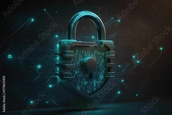 Fototapeta Cybersecurity Padlock Digital Lock on technology. Generative AI.