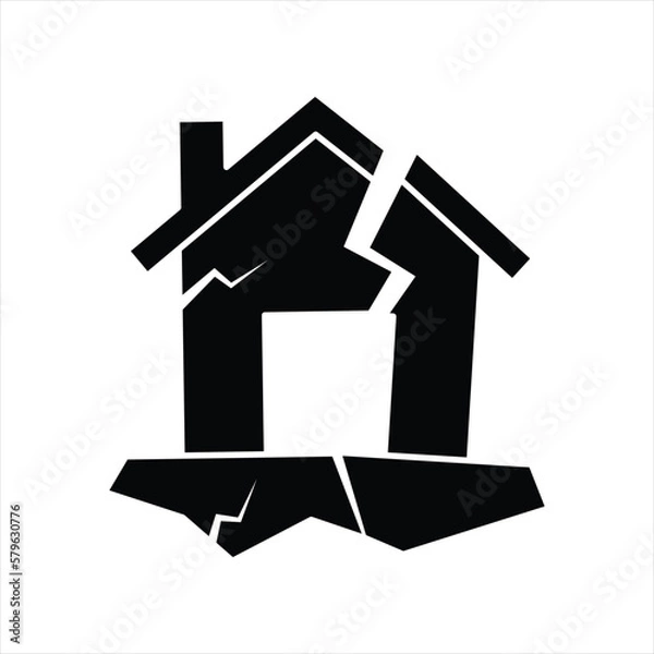 Obraz Earthquake damage house icon dsign. Earthquake disaster vector icon. isolated on white background