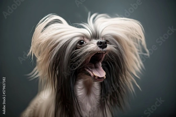 Fototapeta Funny Chinese Crested Dog. Photo generative AI