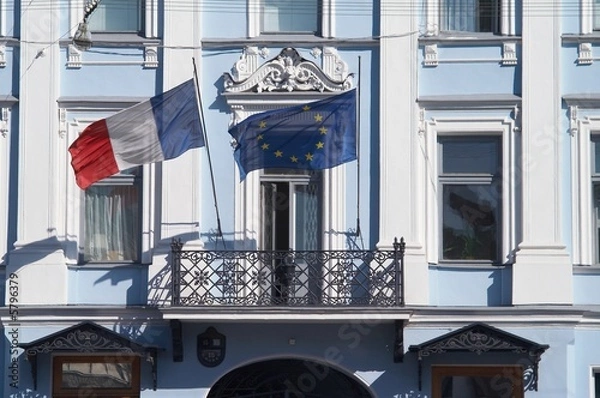 Obraz house and flags