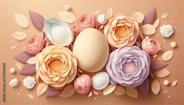 Fototapeta Rose and Egg Still Life for Springtime Design Projects Generative Ai