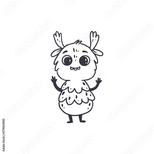 Fototapeta Cute cartoon monster on white background.Icon monster.Alien.Coloring.Vector illustration