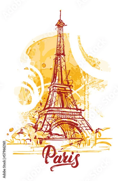 Fototapeta Eiffel tower parisian symbol hand drawn vector illustration
