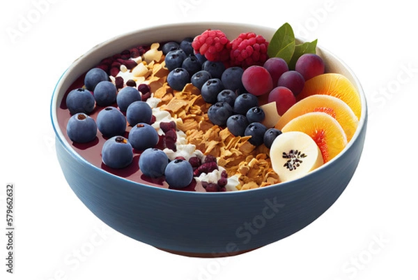 Fototapeta Smoothie bowl,Acai bowl with mixed fruits for healthy food concept and breakfast on isolated transparent background. generative Ai