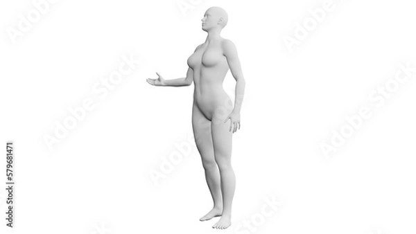 Fototapeta Beautiful athletic young woman posing isolated on black - 3d illustration, rendering. Side view