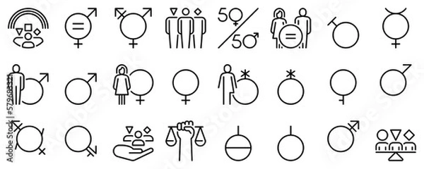 Obraz Line icons about gender identity on transparent background with editable stroke.