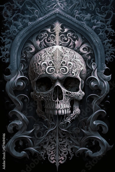 Obraz Gothic Skull Surrounded by a Sea of Candles - Dark and Moody Artwork Skull PNG | AI Generated
