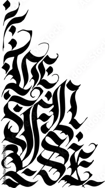 Obraz Vector decorative corner from elements of gothic font hand drawn by black ink. For design card, poster, invitation.