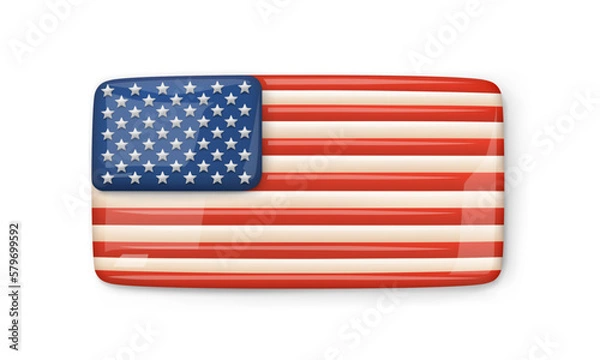 Fototapeta USA flag medallion. Vintage 3d US flag badge. Conceptual symbol of the United States of America. U. S. flag button isolated no white background. Realistic 3d Vector illustration