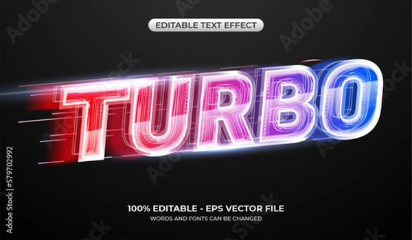 Fototapeta Turbo light text effect. Editable speed automotive text effect with gradient glowing neon