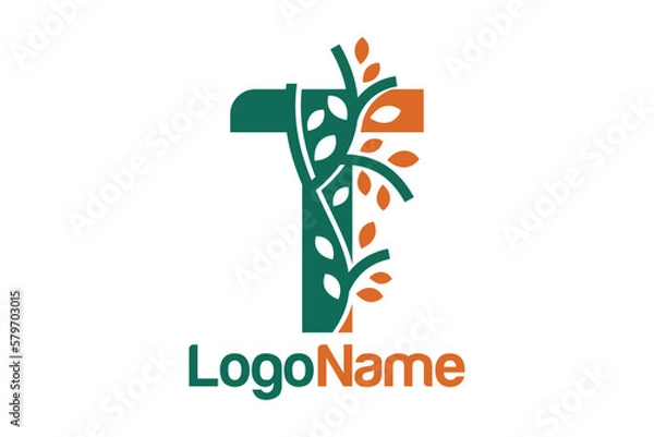 Fototapeta Letter T alphabet and growing leaves concept. Very suitable for symbol, logo, company name, brand name, personal name, icon, identity, business, marketing and many more.