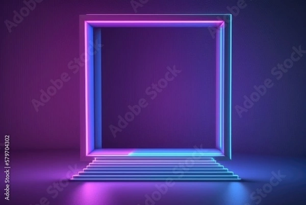 Fototapeta ultraviolet light square neon  80's retro style frame,  abstract generative ai  background
