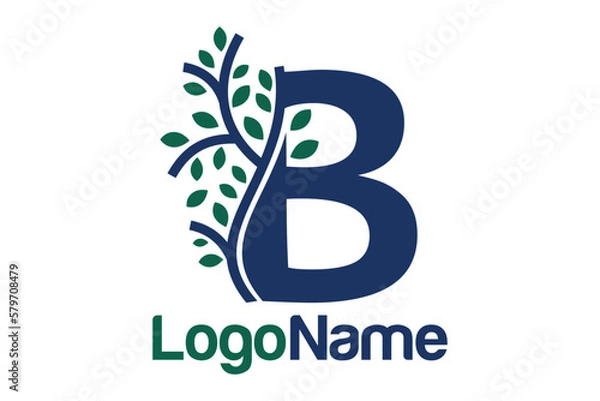 Fototapeta Letter B alphabet and growing leaves concept. Very suitable for symbol, logo, company name, brand name, personal name, icon, identity, business, marketing and many more.