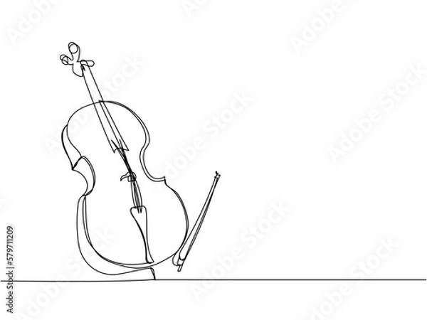 Obraz Cello one line art. Continuous line drawing of musical, melody, violin, vintage, music, retro, symphonic, orchestra, playing, instrument, fiddle, viola, symphony, musician, string.
