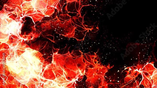 Obraz 黒背景に赤色の炎イメージの抽象的なイラスト素材