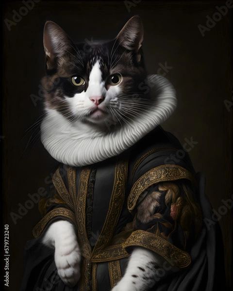 Obraz Portrait of a cat in renaissance clothes. Generative AI.