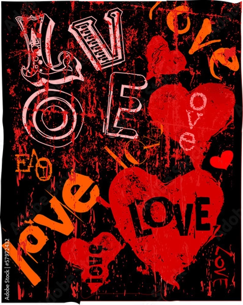 Fototapeta Hearts and love, super grungy, vector illustration