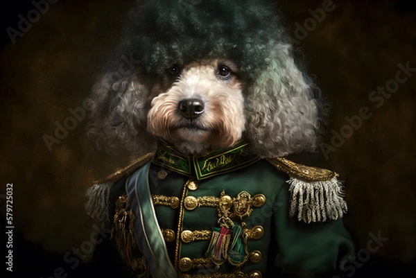 Obraz portrait of a dog wearing vintage clothes,  illustration, generative ai