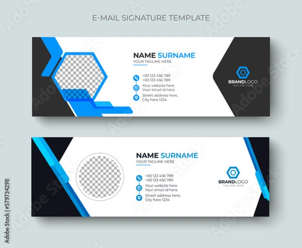 Obraz Minimal Clean and simple business email signature or email footer layout template. Modern and Professional business email signature design blue color.