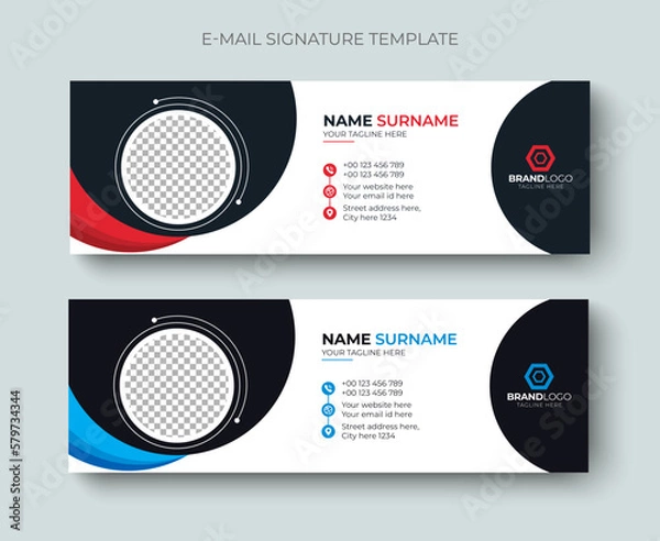 Obraz Creative Professional and minimalist business email signature or email footer layout template. Modern and Professional business email signature design blue and red color.