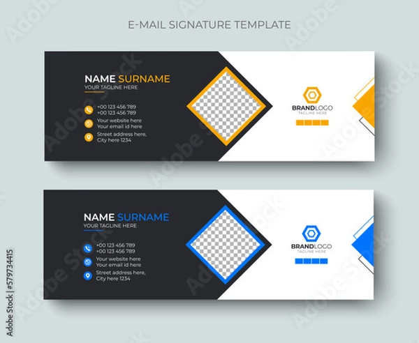 Obraz Creative and minimalist email signature or email footer layout template design. Professional business email signature design blue and yellow color.
