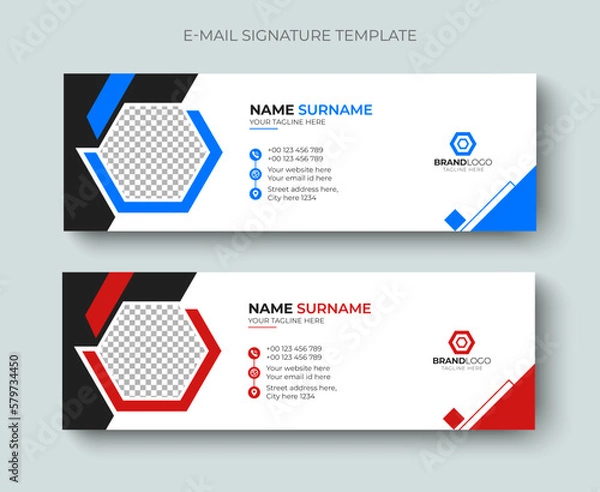 Obraz Corporate business Email signature or email footer and personal social media cover template. Professional business email signature design blue and red color.