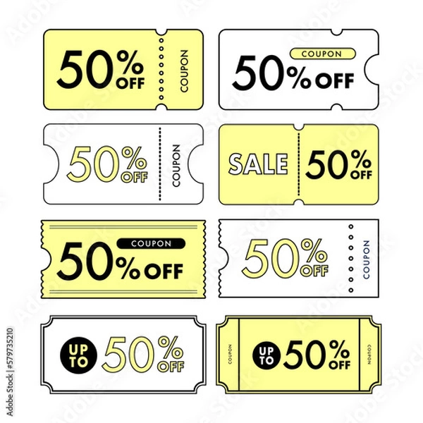 Fototapeta 黄色の50%OFFクーポンの線画・ベクターイラスト素材