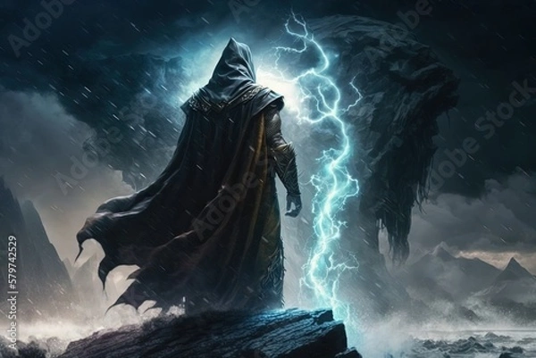 Fototapeta Storms of Destiny: The Power Unleashed by a Mythical Cloak Generative AI